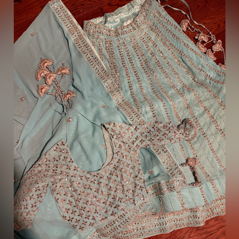 Heavy Elegant Embroidered Outfit in Blue and mirrorwork